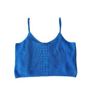 Express Summer Crocheted Cropped Sweater Tank In Blue Size XL